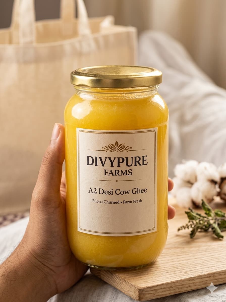 Divypure Farms A2 Desi Cow Ghee — 1000 ml glass jar